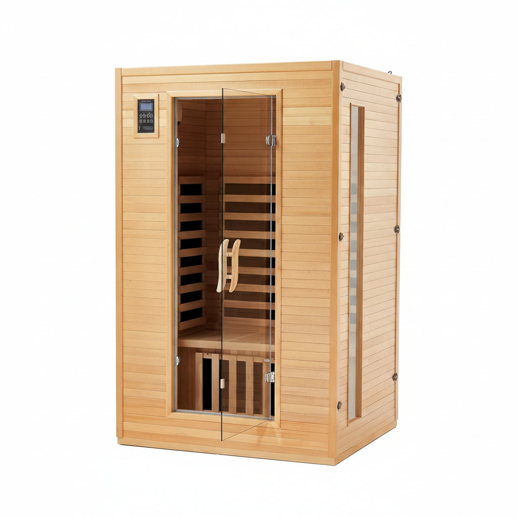 2024 Upgrade 2 Person Sauna, Low EMF 6 Heating Plate Infrared Physical Therapy Wooden Dry Steam Sauna with MP3 Auxiliary Connection, Dual Controls, Iron Shirt Wall Plate, Home Spa Day Use, Gift