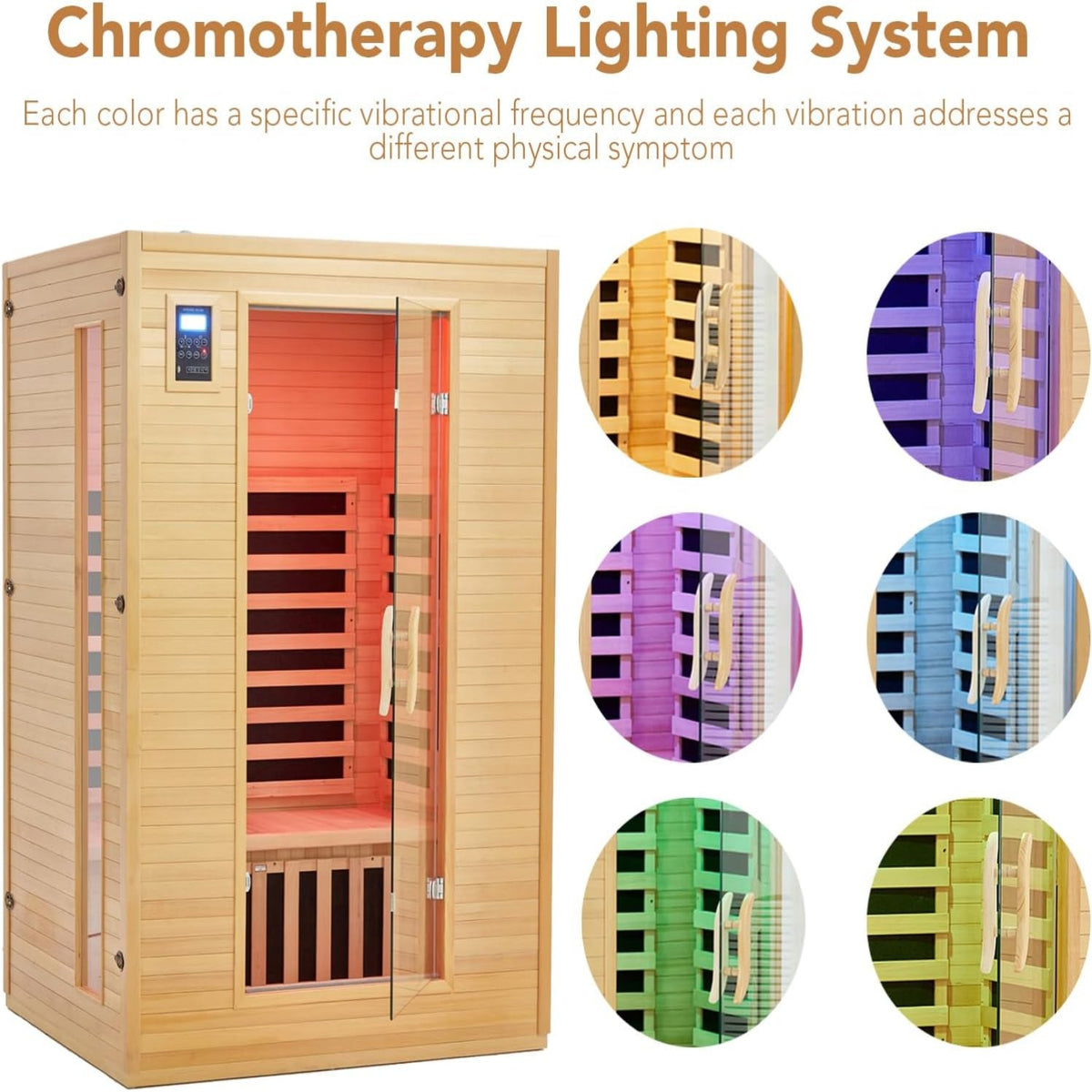 2024 Upgrade 2 Person Sauna, Low EMF 6 Heating Plate Infrared Physical Therapy Wooden Dry Steam Sauna with MP3 Auxiliary Connection, Dual Controls, Iron Shirt Wall Plate, Home Spa Day Use, Gift — product view 2