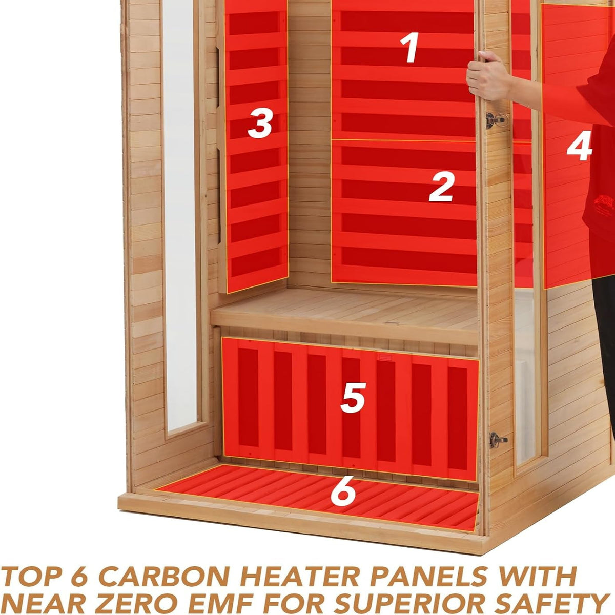 2024 Upgrade 2 Person Sauna, Low EMF 6 Heating Plate Infrared Physical Therapy Wooden Dry Steam Sauna with MP3 Auxiliary Connection, Dual Controls, Iron Shirt Wall Plate, Home Spa Day Use, Gift — product view 6