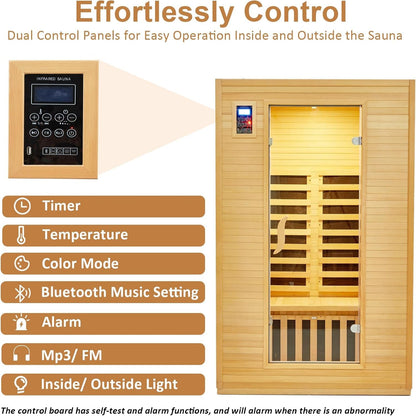 2024 Upgrade 2 Person Sauna, Low EMF 6 Heating Plate Infrared Physical Therapy Wooden Dry Steam Sauna with MP3 Auxiliary Connection, Dual Controls, Iron Shirt Wall Plate, Home Spa Day Use, Gift — product view 7