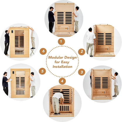 2024 Upgrade 2 Person Sauna, Low EMF 6 Heating Plate Infrared Physical Therapy Wooden Dry Steam Sauna with MP3 Auxiliary Connection, Dual Controls, Iron Shirt Wall Plate, Home Spa Day Use, Gift — product view 8