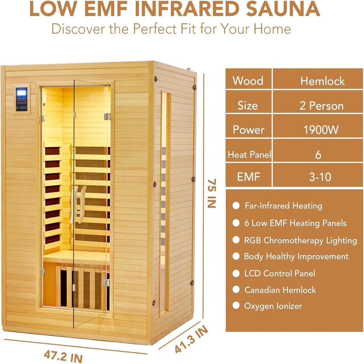 2024 Upgrade 2 Person Sauna, Low EMF 6 Heating Plate Infrared Physical Therapy Wooden Dry Steam Sauna with MP3 Auxiliary Connection, Dual Controls, Iron Shirt Wall Plate, Home Spa Day Use, Gift — product view 9
