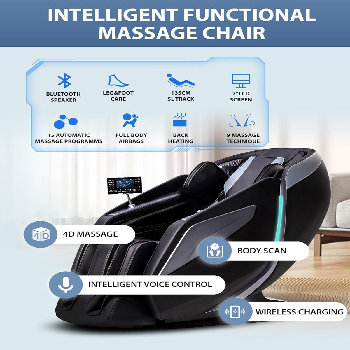 4D Massage Chair: Full Body Zero Gravity Massage Chair Full Body SL Track Chair Massage Black — product view 5