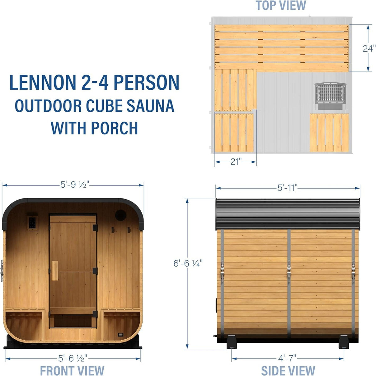 Backyard Discovery Lennon 2-4 Person Traditional Cedar Outdoor Cube Sauna with Porch, Electric Sauna Heater, Sauna Rocks, Dry Heat, Steam Sauna, LED Lights, Wi-Fi Control, Sauna Accessories — product view 8