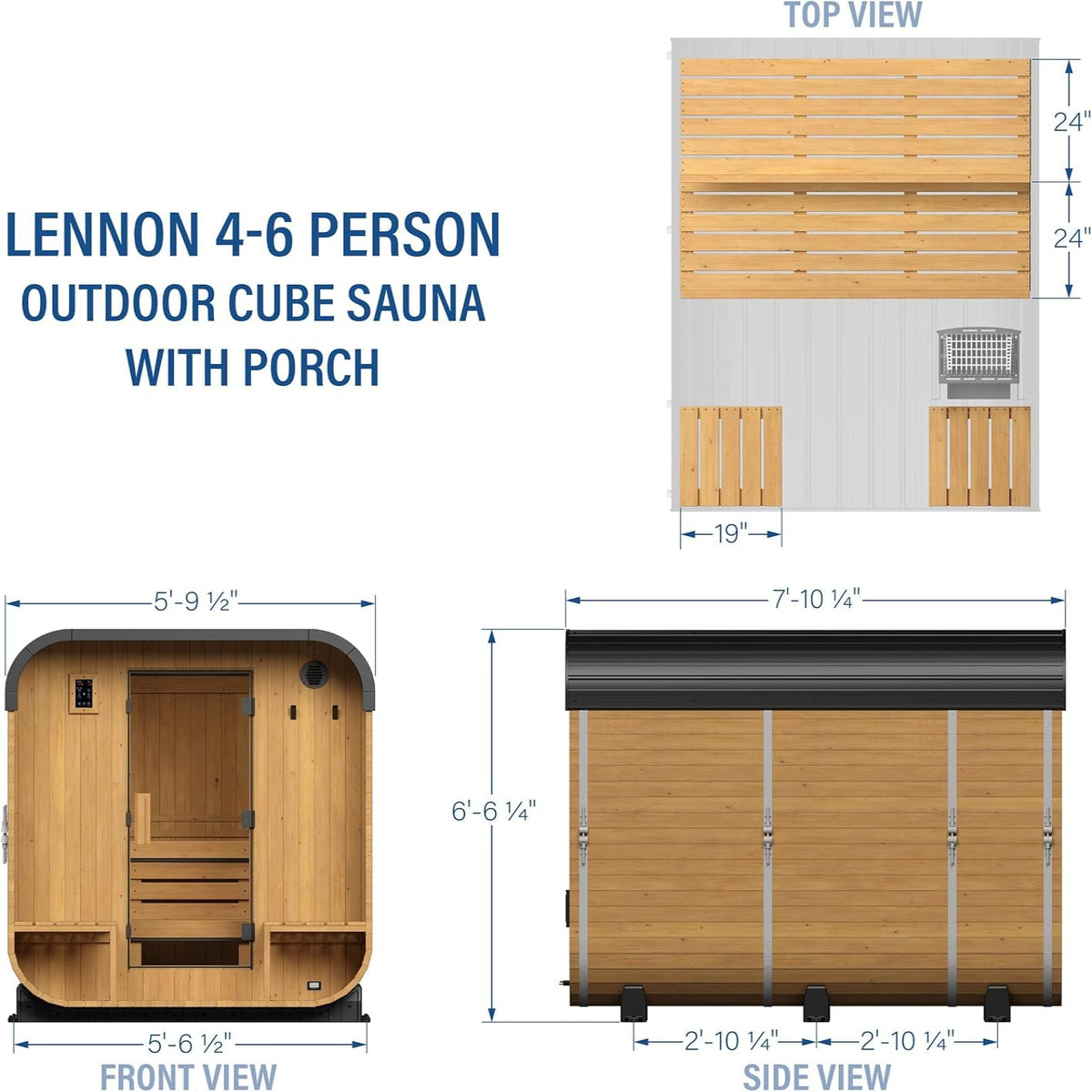 Backyard Discovery Lennon 4-6 Person Traditional Cedar Outdoor Cube Sauna with Porch, Electric Sauna Heater, Sauna Rocks, Dry Heat, Steam Sauna, LED Lights, Wi-Fi Control, Sauna Accessories — product view 9
