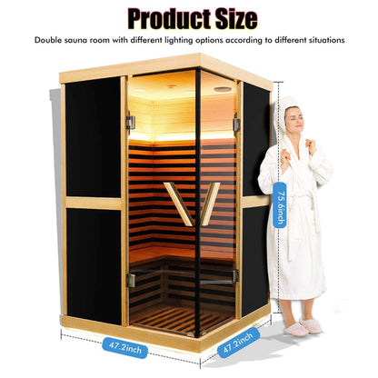 Helix Premium Large 2-Person V-Shaped FAR Infrared Sauna Room With Double Glass Doors (SAK96413)