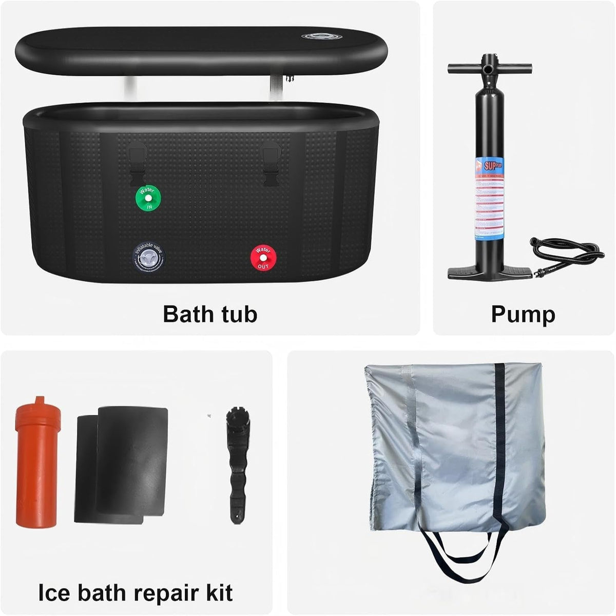 XXL Drop Stitch Ice Bath Tub for Recovery 216 Gal, Compatible with Water Chillers, Cold Plunge Tub with Insulated Lid, Multi-Layer Portable Bathtub for Cold Water Therapy(59In*32.2In*27In) — product view 9